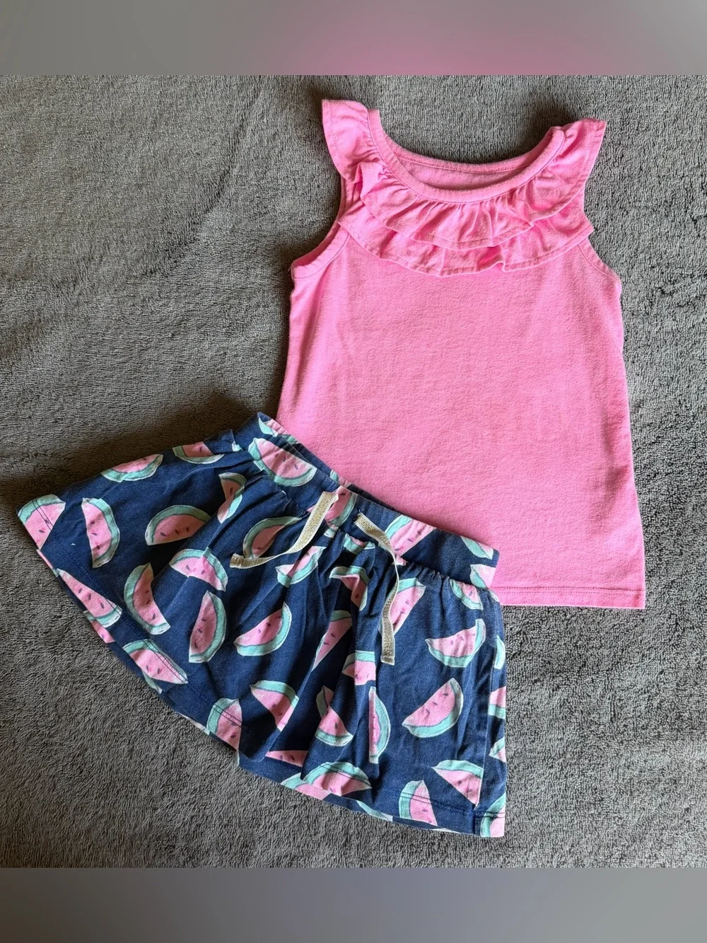 ❤️$4 with Bundle! Pink Ruffle Tank Top with Navy Blue Watermelon Skort